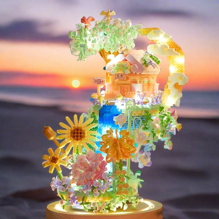 BowLift | Romantic Waterfall Orchard Villa Micro Building Blocks With Light