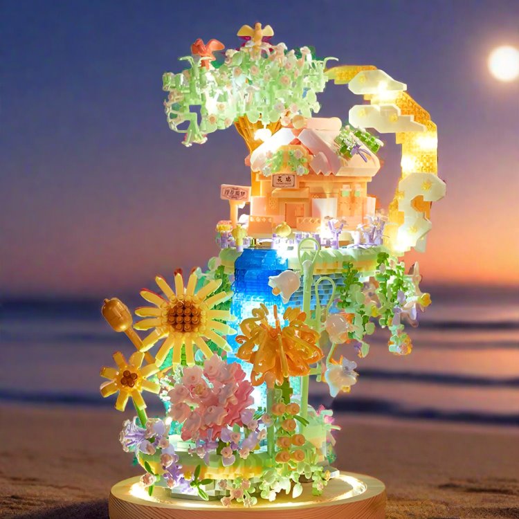 BowLift | Romantic Waterfall Orchard Villa Micro Building Blocks With Light