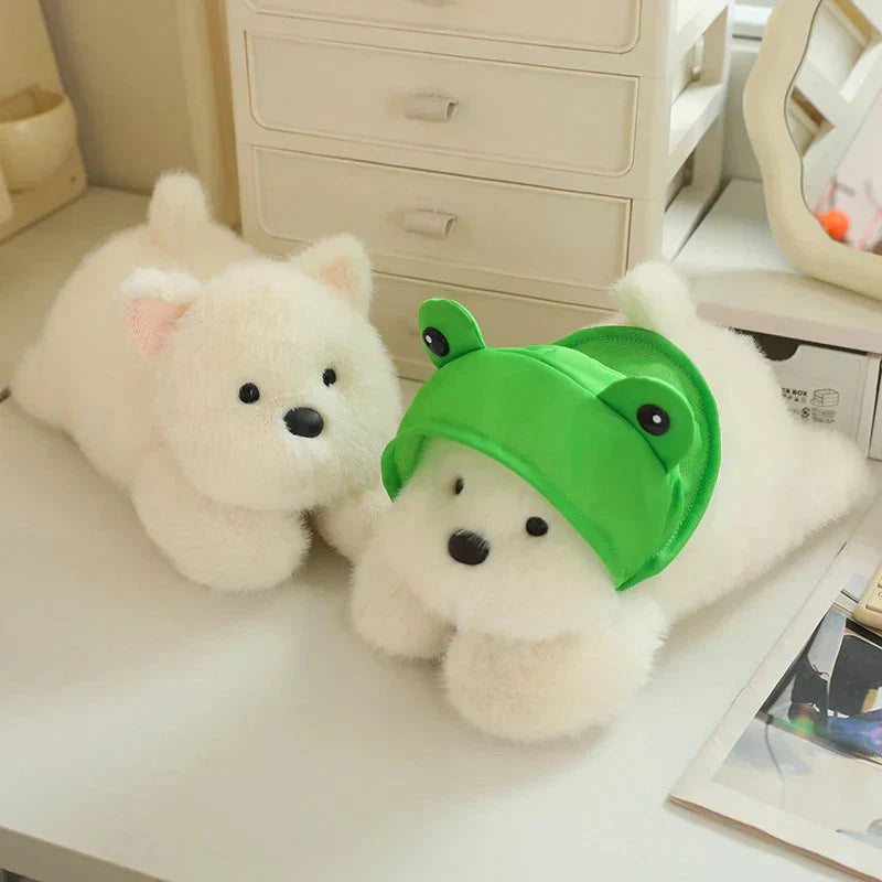 BowLift | Snowy the White Maltese Plushie with Frog Hat