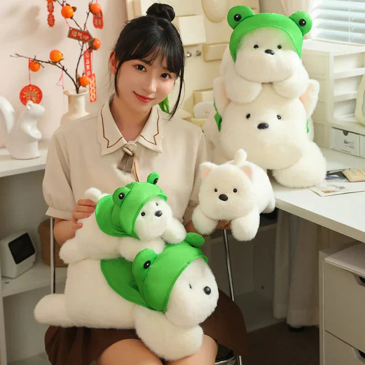 BowLift | Snowy the White Maltese Plushie with Frog Hat