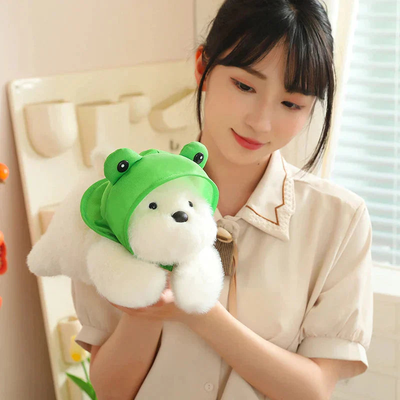 BowLift | Snowy the White Maltese Plushie with Frog Hat