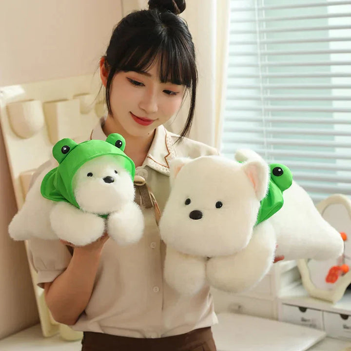 BowLift | Snowy the White Maltese Plushie with Frog Hat