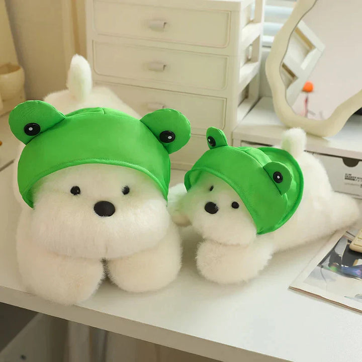 BowLift | Snowy the White Maltese Plushie with Frog Hat