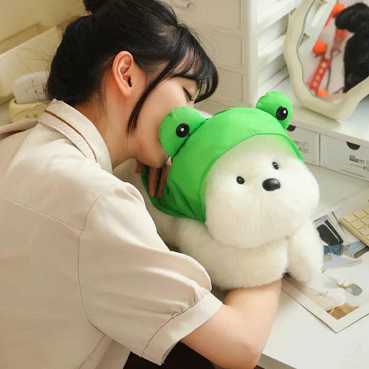 BowLift | Snowy the White Maltese Plushie with Frog Hat