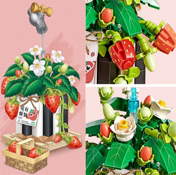 BowLift | Strawberry Pot & Red Flower Micro Building Blocks