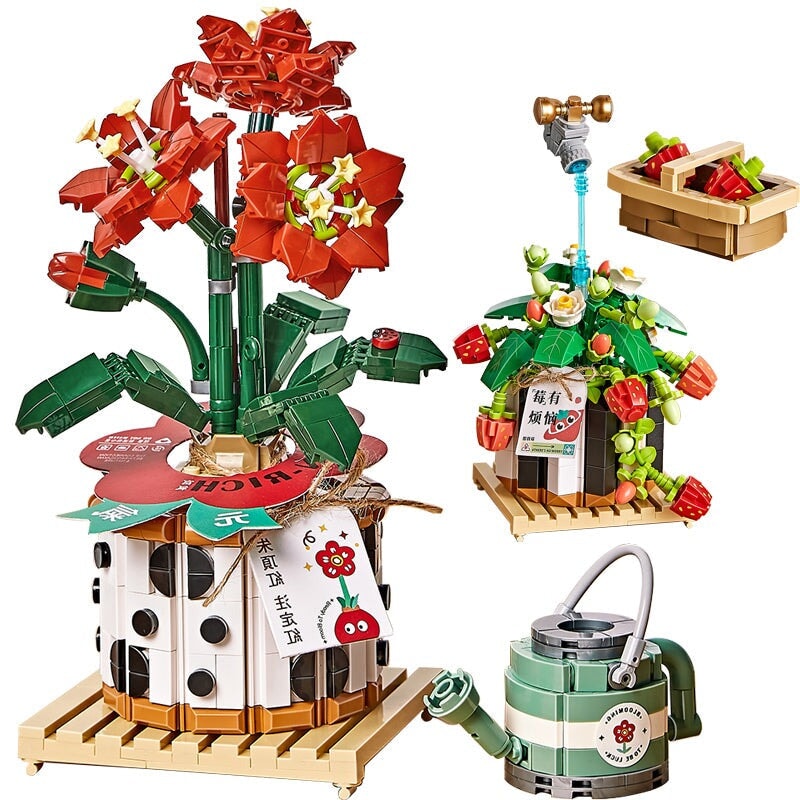 BowLift | Strawberry Pot & Red Flower Micro Building Blocks