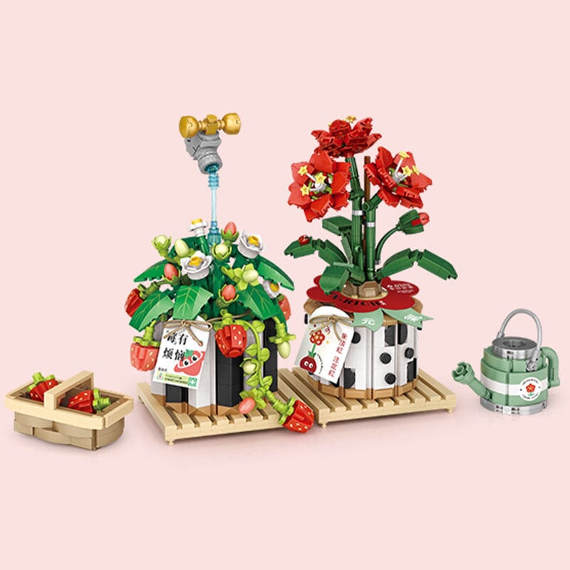 BowLift | Strawberry Pot & Red Flower Micro Building Blocks