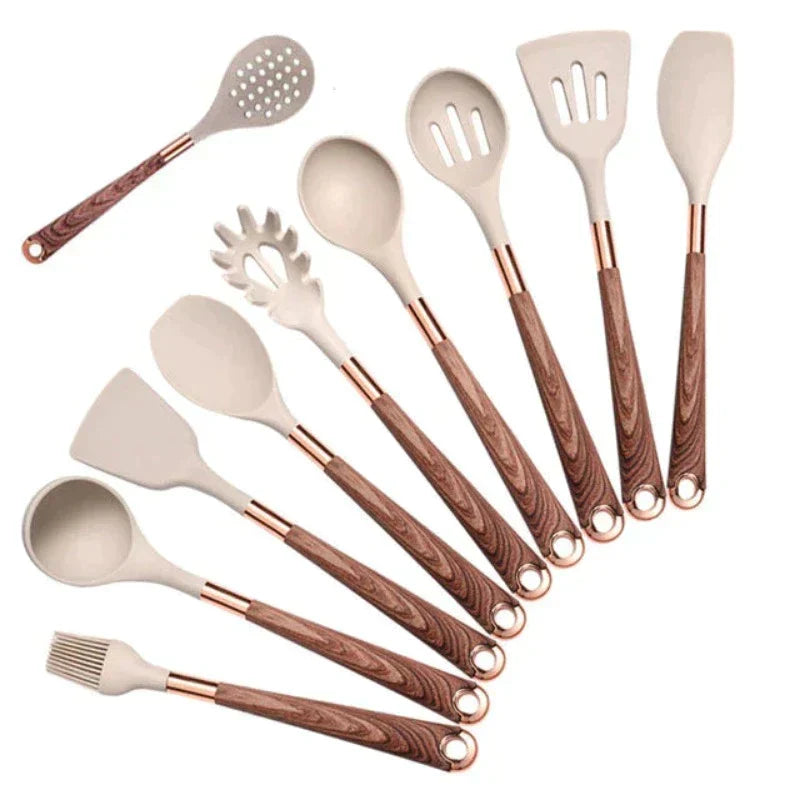 BowLift | Cook Set Eleganza – 10-piece Silicone Kitchen Set with Wooden Handle