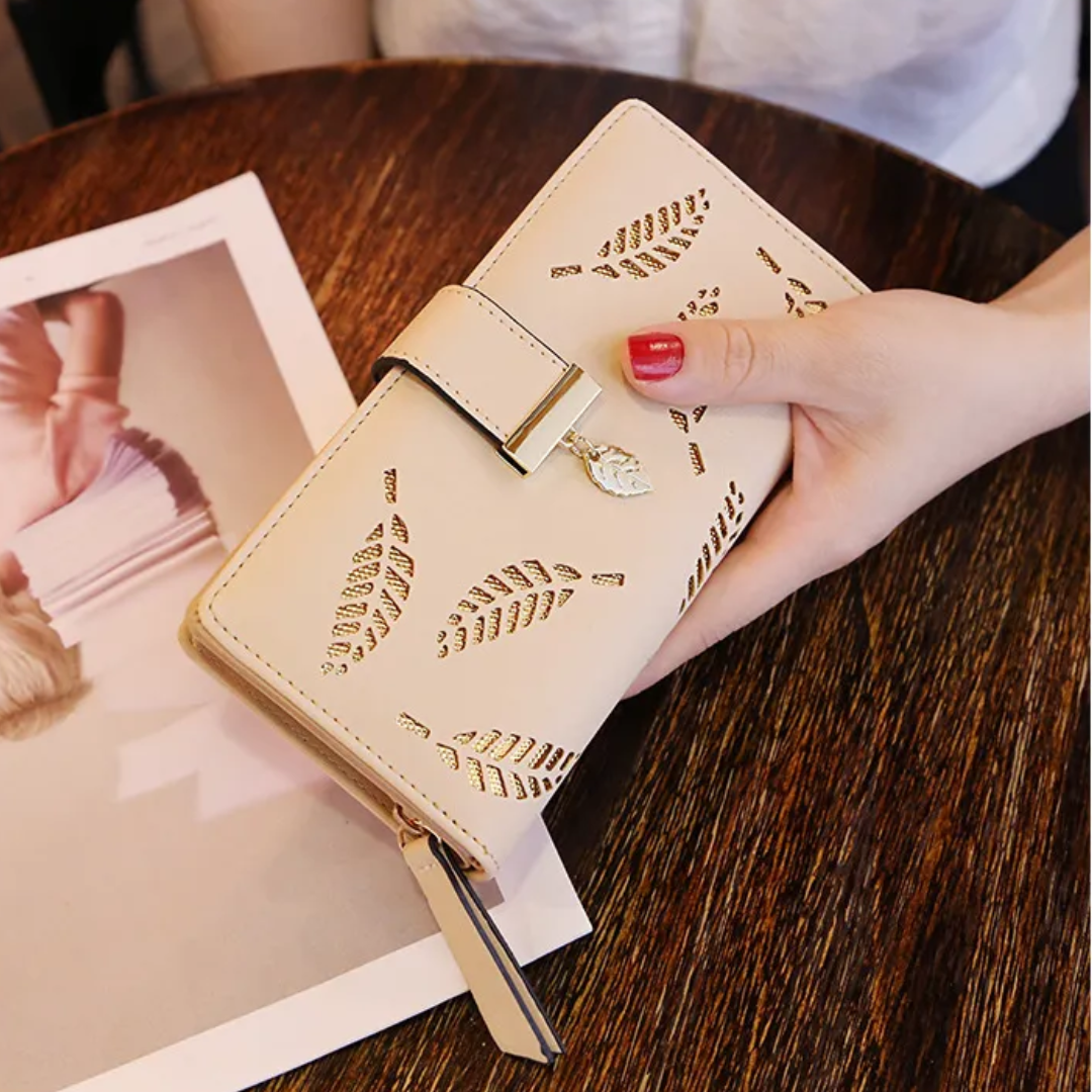 BowLift | GoldenLeaf PU Leather Wallet with Leaf Charm Design