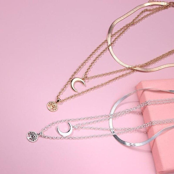 Selestina Tree of Life & Half Moon Luxury Multilayer Necklace Bowlift