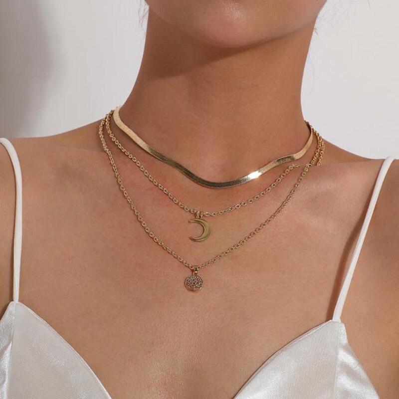 Selestina Tree of Life & Half Moon Luxury Multilayer Necklace Bowlift