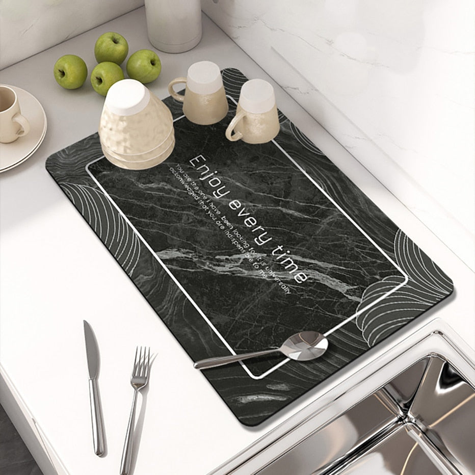 Kitchen Countertop Drainer Mat Slide Pad Water Absorbent Drying Mat | Bowlift