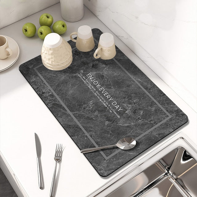 Kitchen Countertop Drainer Mat Slide Pad Water Absorbent Drying Mat | Bowlift