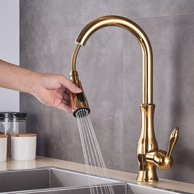 BowLift | Brass Kitchen Faucet Pull Out Mixer Sink Water Tap 360 Rotation Single Handle