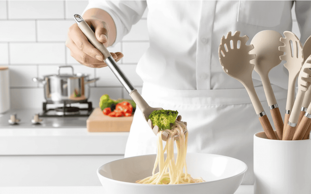BowLift | KITCHENORA – Complete Utensil Set with Silicone Heads & Wood-Style Handles