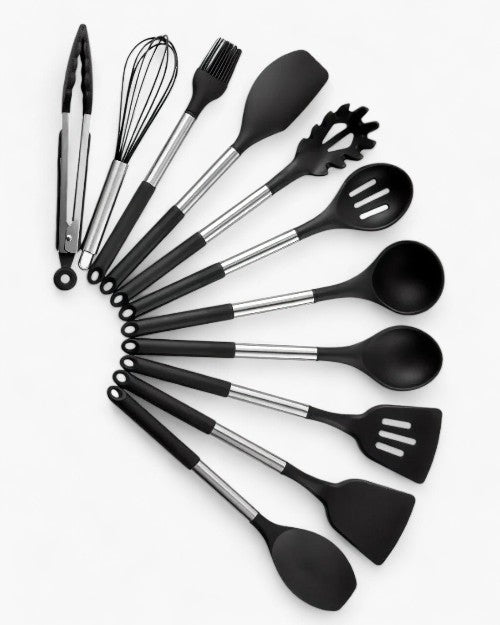 BowLift | KITCHENORA – Complete Utensil Set with Silicone Heads & Wood-Style Handles
