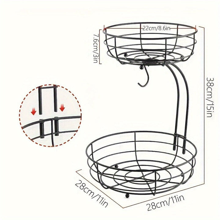 BowLift | KITCHENOVA FRUIT HAVEN – 2-Tier Metal Fruit Basket with Banana Holder