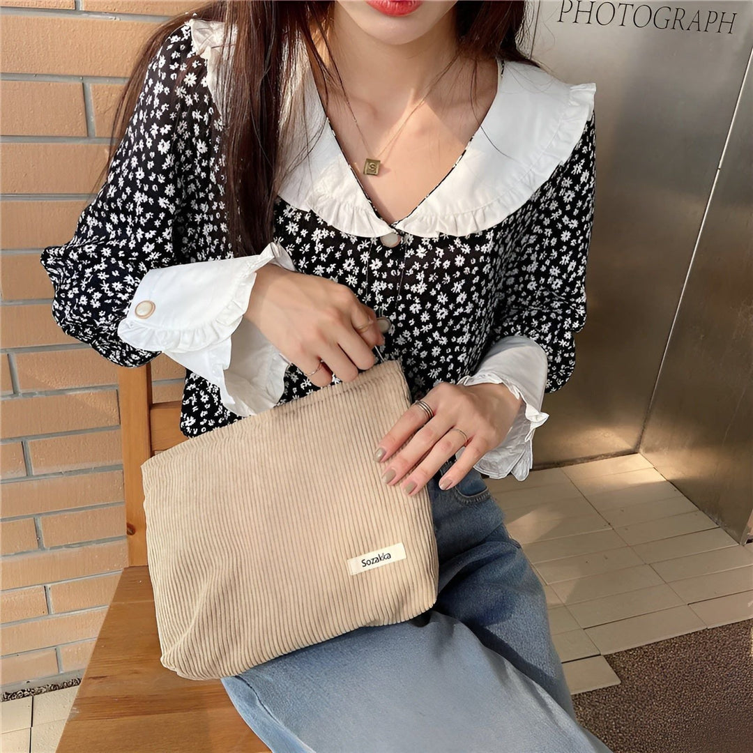CorduroyGlam Bag - Cord Spacious Organizer Bag for Cosmetics | Bowlift