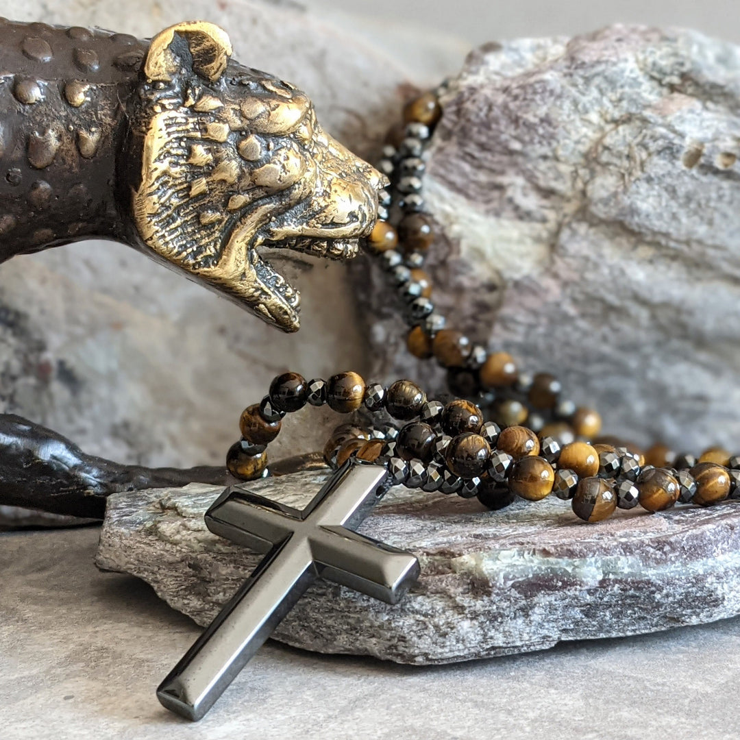 BowLift | Orion Spiritual Necklace with Tiger Eye & Lapis Lazuli – Men's Rosary