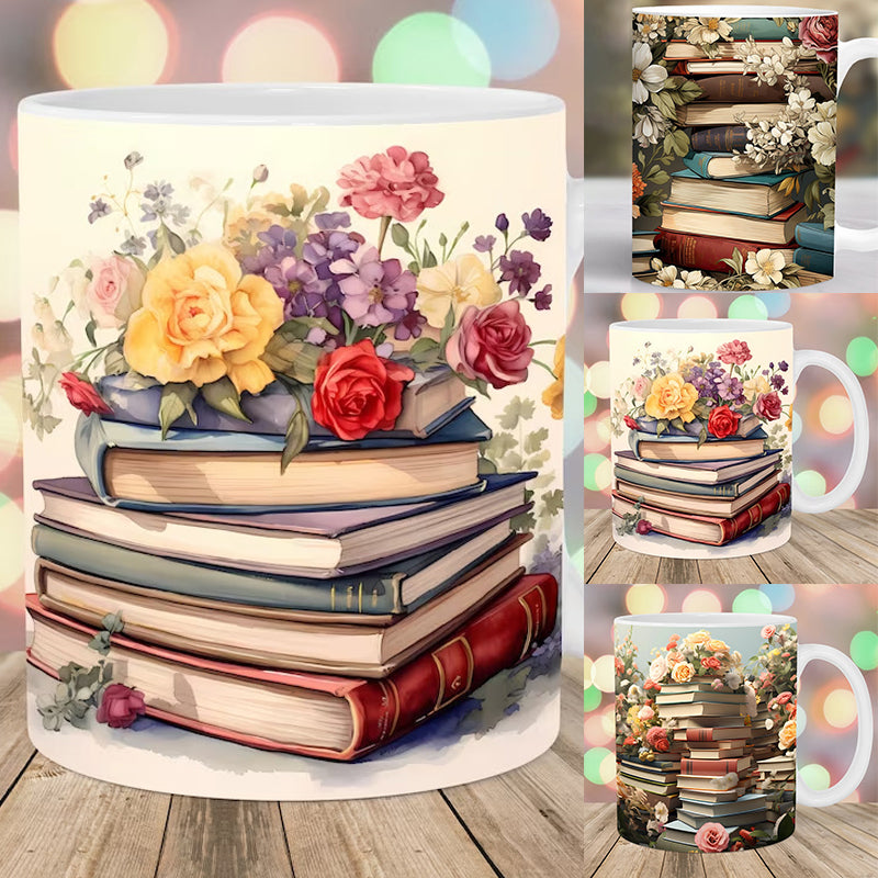 3D Artistic Beautiful Floral Books Coffee Mug - Book Lover Gift | Bowlift