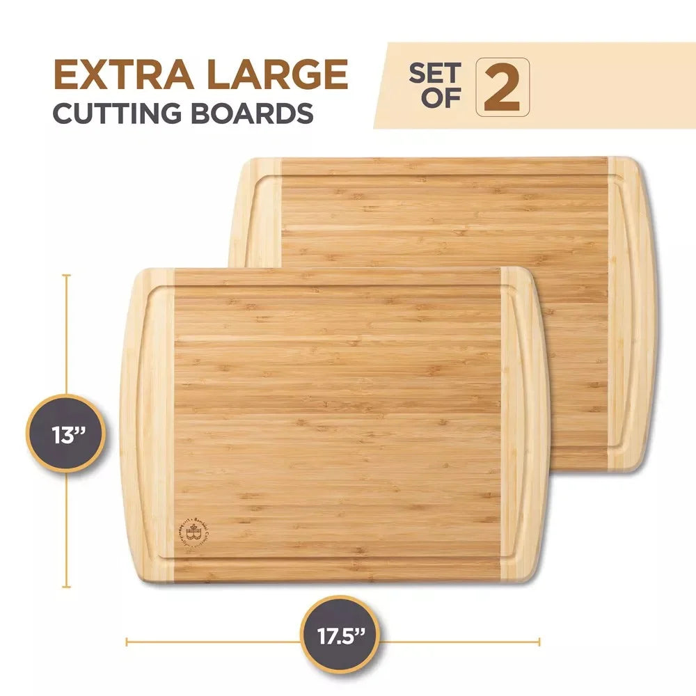 Large Bamboo Cutting Boards Set of 2 Non-Slip Kitchen Chopping Block | Bowlift