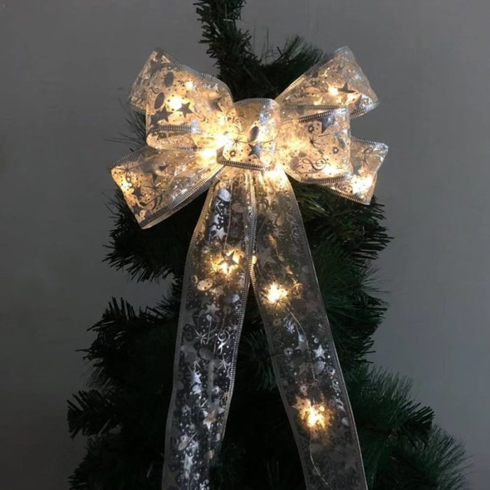 BowLift | Large Printed Light Up Christmas Bow - Christmas Tree Hanging Decoration Light up Christmas Bows