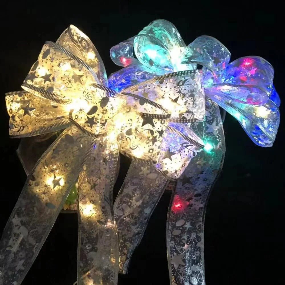 BowLift | Large Printed Light Up Christmas Bow - Christmas Tree Hanging Decoration Light up Christmas Bows