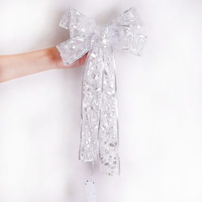 BowLift | Large Printed Light Up Christmas Bow - Christmas Tree Hanging Decoration Light up Christmas Bows