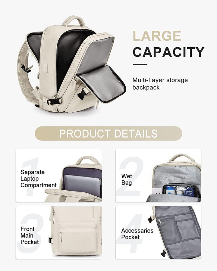 Waterproof Travel Backpack with Shoe Compartment & USB Port – 14" Laptop Fit | Bowlift