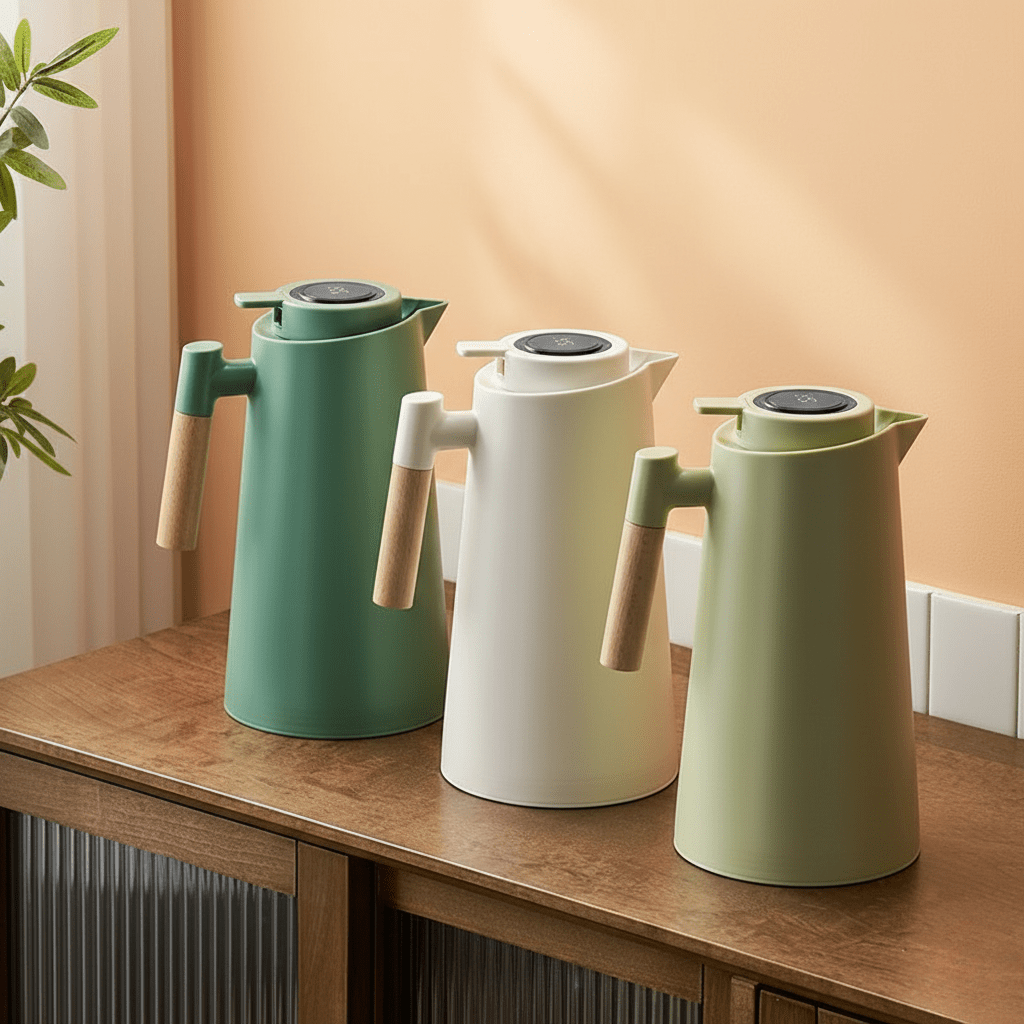 BowLift | Lattea – Thermal Jug with Temperature Display, Leak-Proof Design & Wooden Handle