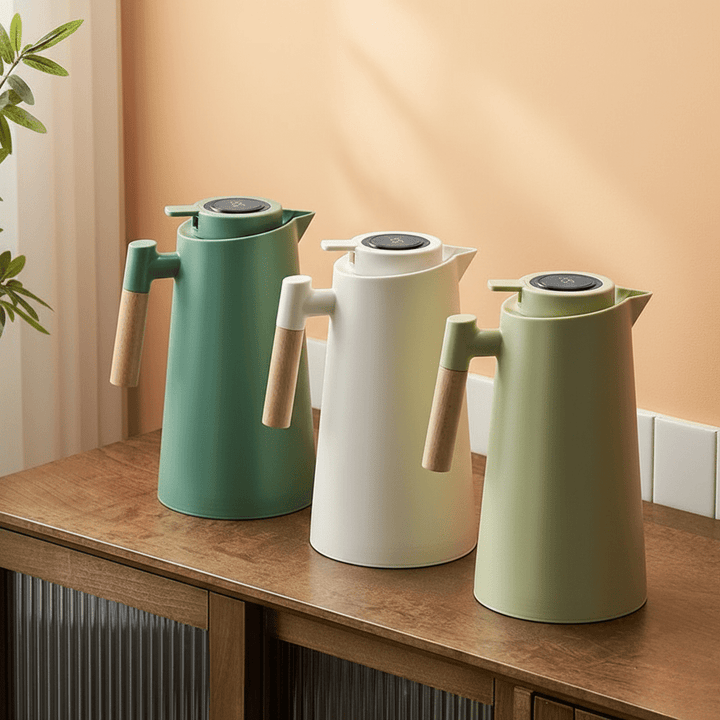 BowLift | Lattea – Thermal Jug with Temperature Display, Leak-Proof Design & Wooden Handle