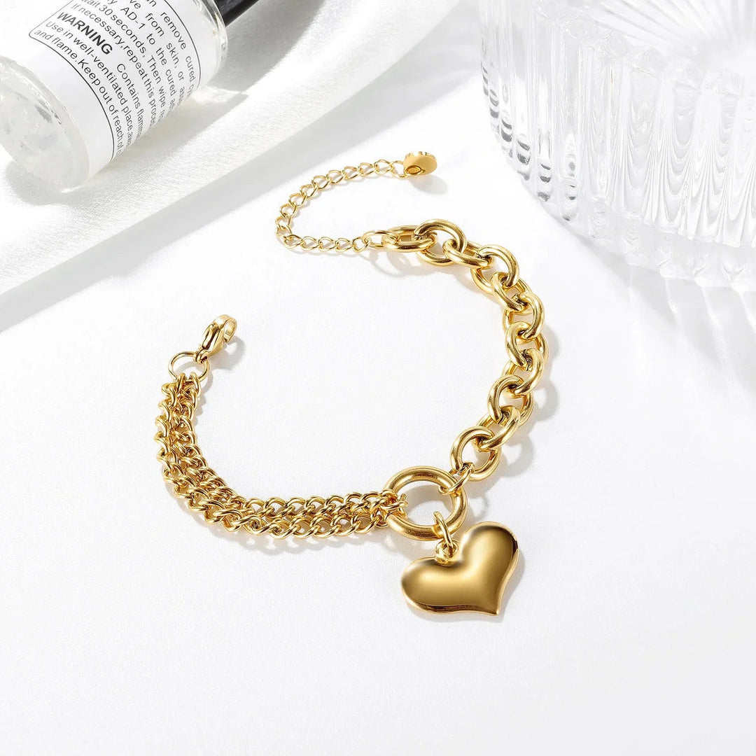 BowLift | Layered Chain and Paperclip Heart Bracelet