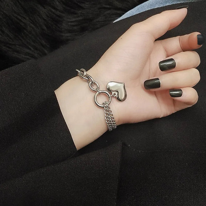 BowLift | Layered Chain and Paperclip Heart Bracelet
