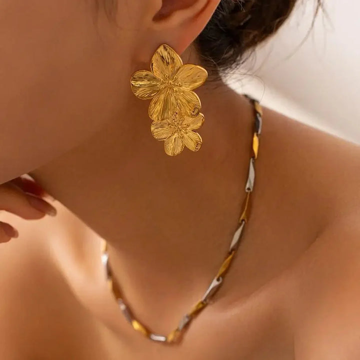 BowLift | Layered Hibiscus Flower Floral Earrings