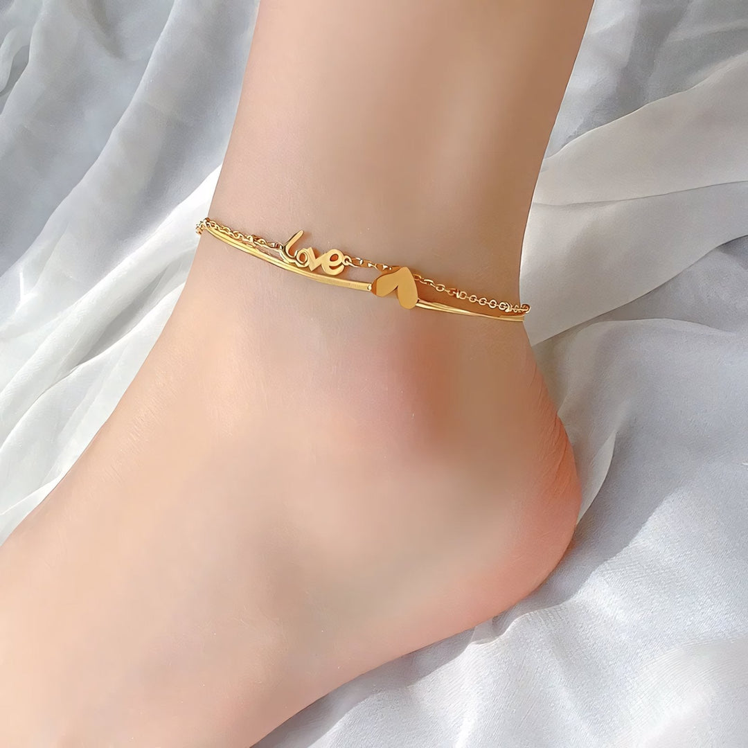 BowLift | Layered Love Heart Golden Anklet
