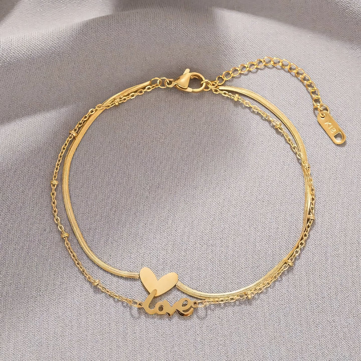 BowLift | Layered Love Heart Golden Anklet