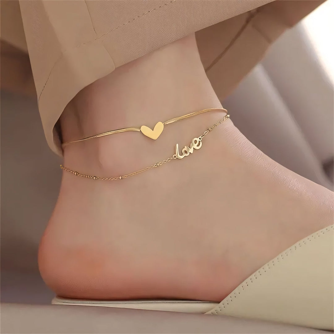 BowLift | Layered Love Heart Golden Anklet