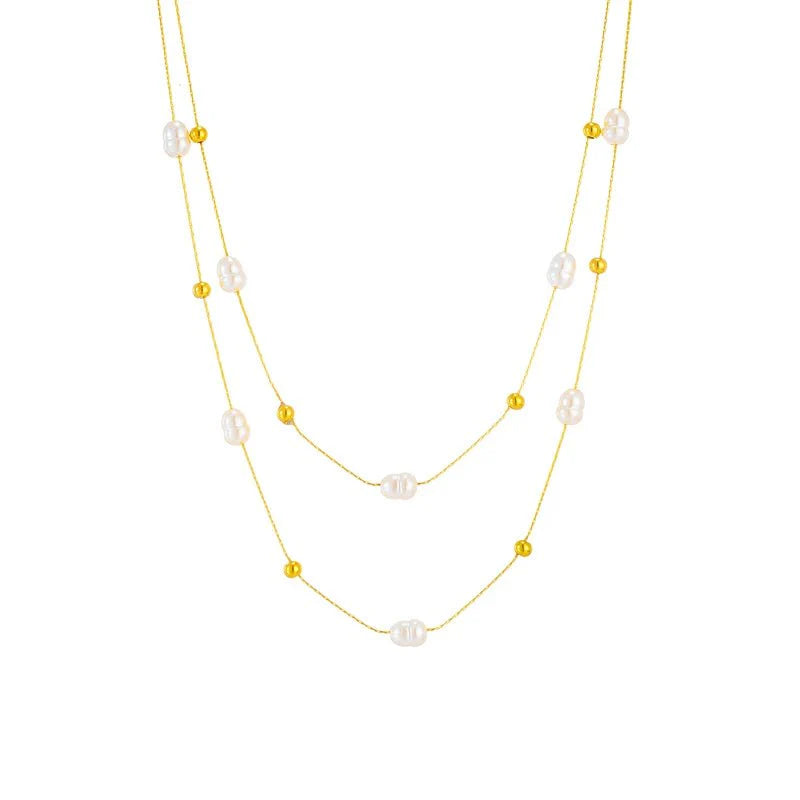 BowLift | Layered Pearl Gold Beaded Necklace