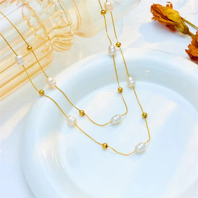 BowLift | Layered Pearl Gold Beaded Necklace
