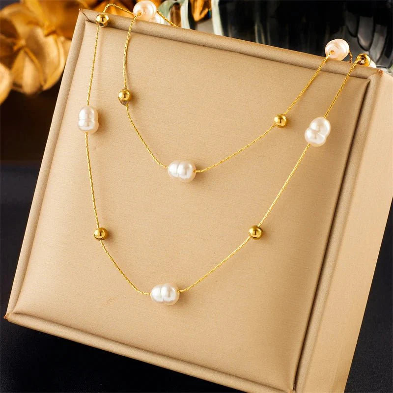 BowLift | Layered Pearl Gold Beaded Necklace