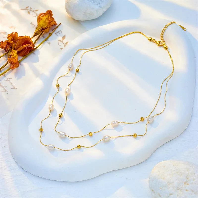 BowLift | Layered Pearl Gold Beaded Necklace