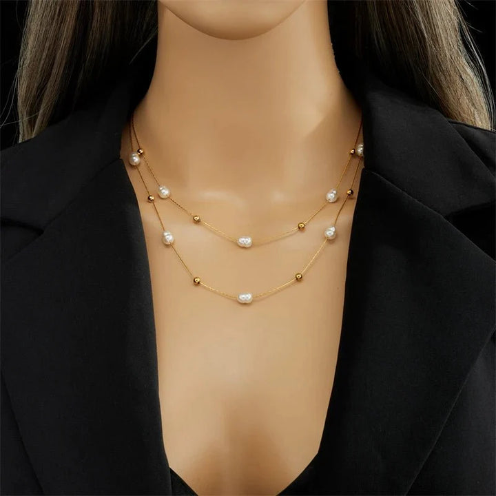 BowLift | Layered Pearl Gold Beaded Necklace