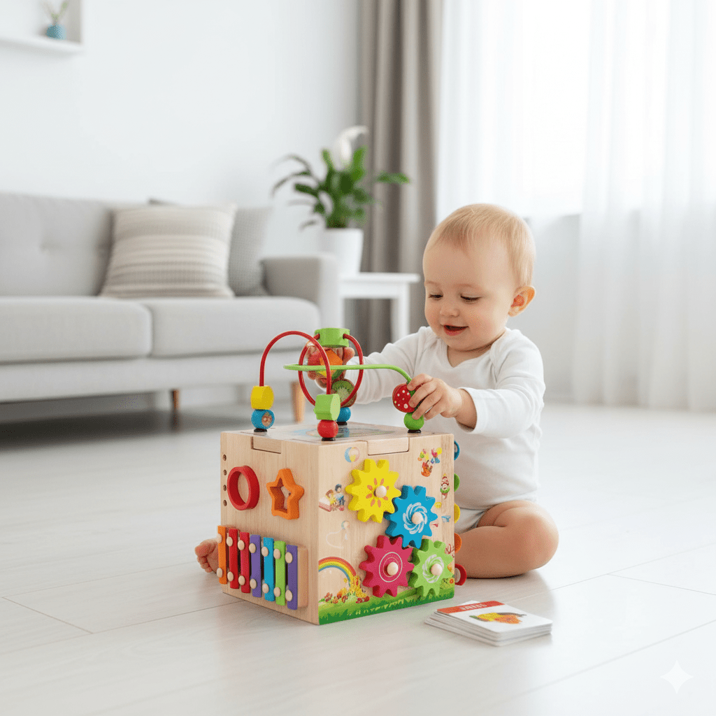 BowLift | 8-in-1 Montessori Wooden Activity Cube for Toddlers