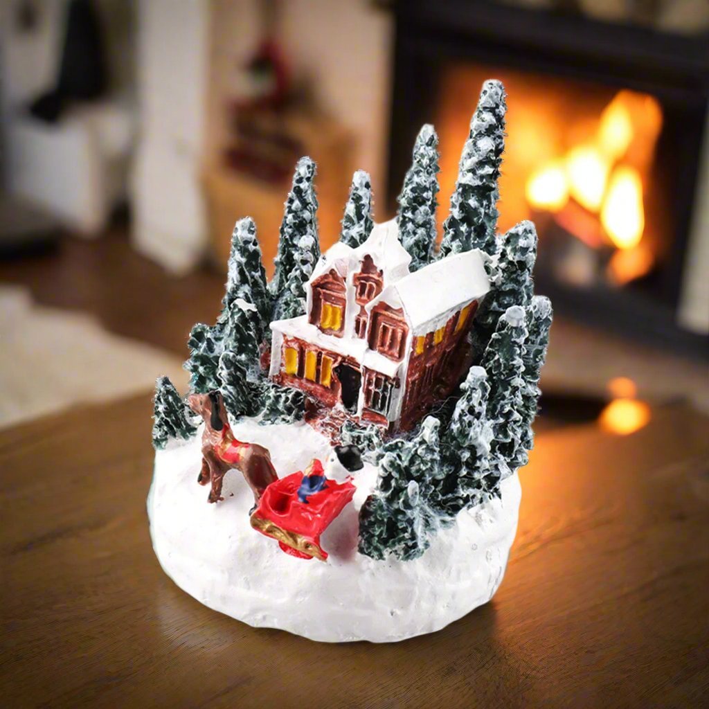 BowLift | LED Christmas Village Miniature Set – Snowy Resin Houses for Festive Home Décor & Delightful Gifts for Kids & Friends