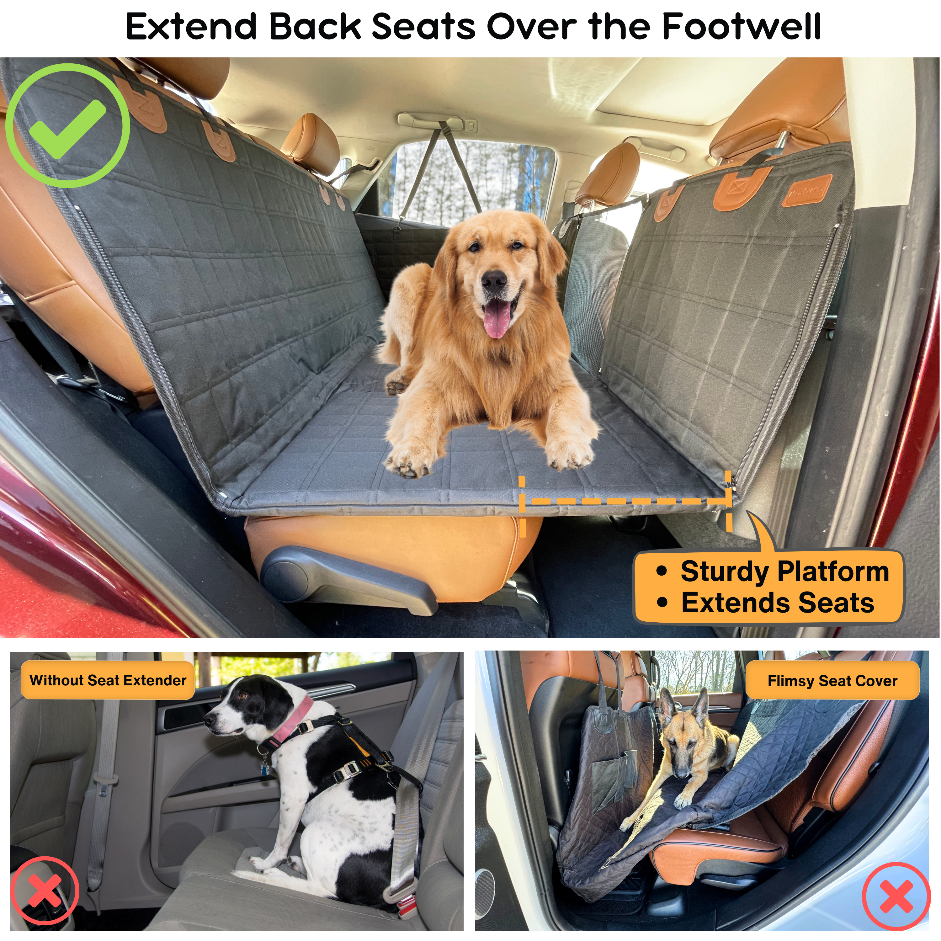 BowLift | Backseat Extender for Dogs - Black with Door Covers