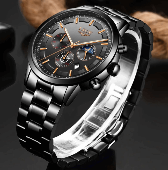 BowLift | Military Black Steel Watch – Elegant Stainless Steel Men’s Wristwatch with Waterproof Design