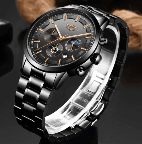 BowLift | Military Black Steel Watch – Elegant Stainless Steel Men’s Wristwatch with Waterproof Design