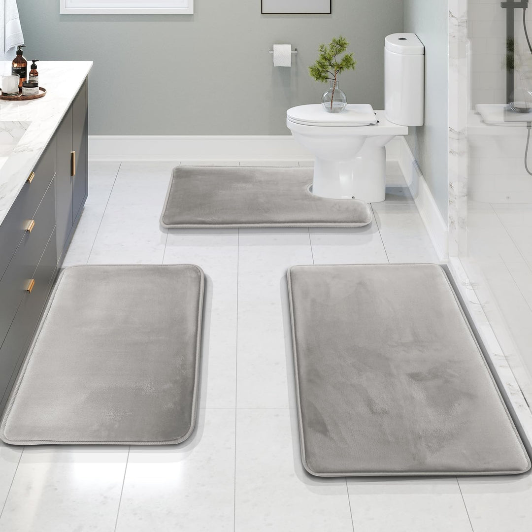 BowLift | VelvaLuxe 3-piece Memoryfoam Bath Mat Set – Non-slip, Absorbent and Washable