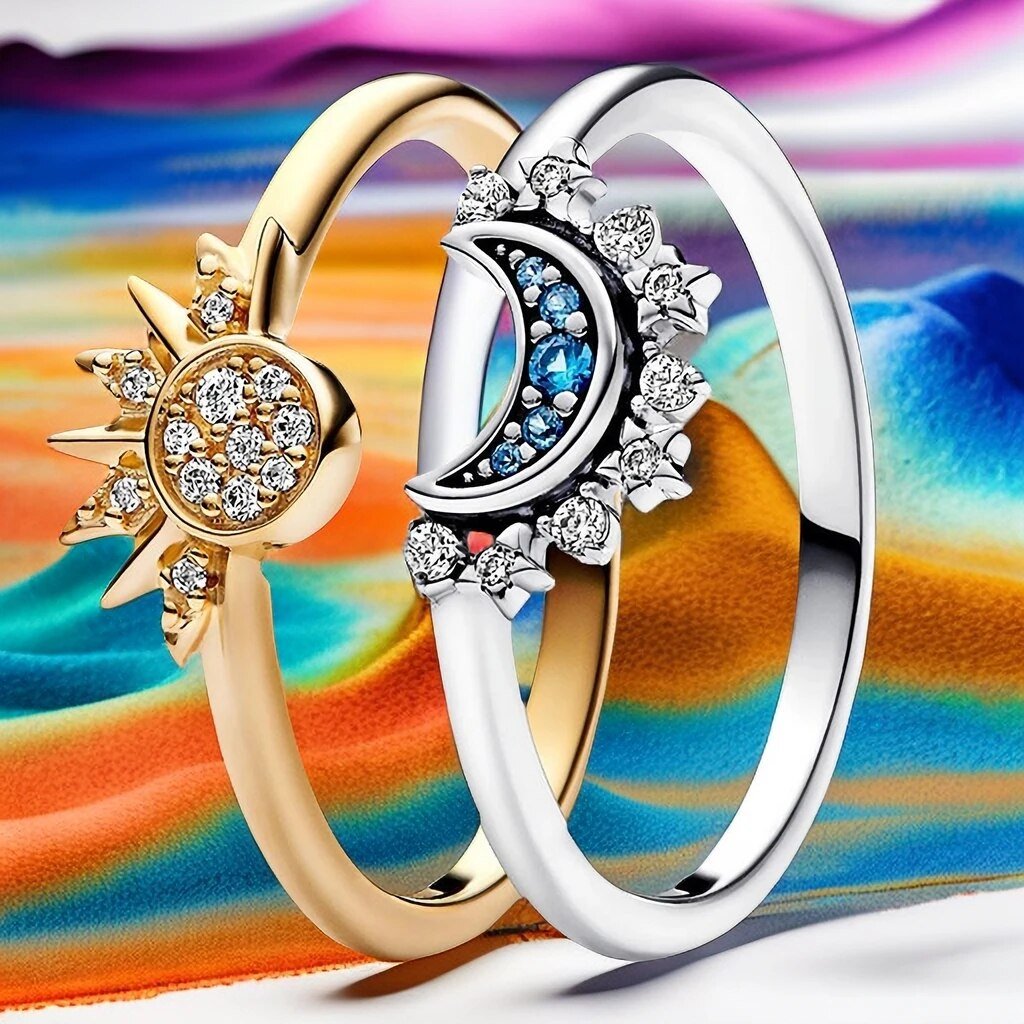BowLift | HELIARA RING – Sterling Silver Crystal Ring with Sun & Moon Design