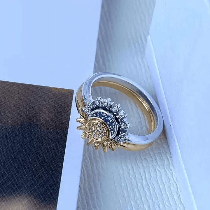 BowLift | HELIARA RING – Sterling Silver Crystal Ring with Sun & Moon Design